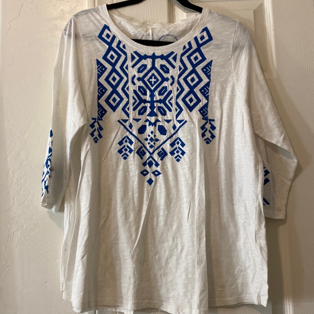 Long sleeve Tee by Lucky Brand with embroidery detail